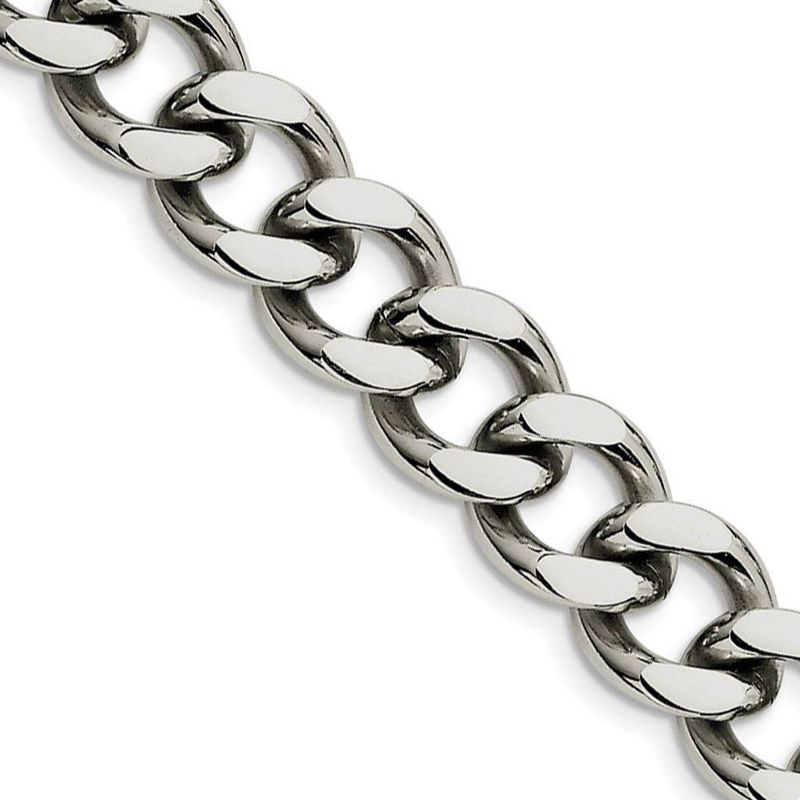Men's 13.75mm Stainless Steel Heavy Flat Curb Chain Necklace, 22 Inch